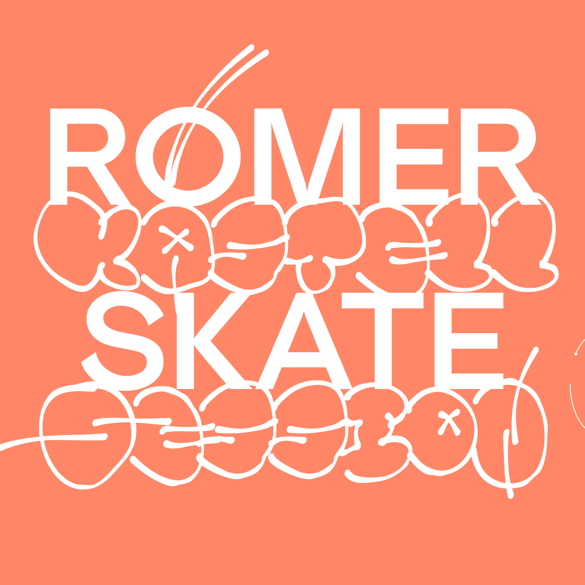 Logo des Programms, Schriftzug Römer Skate auf orangenem Hintergrund